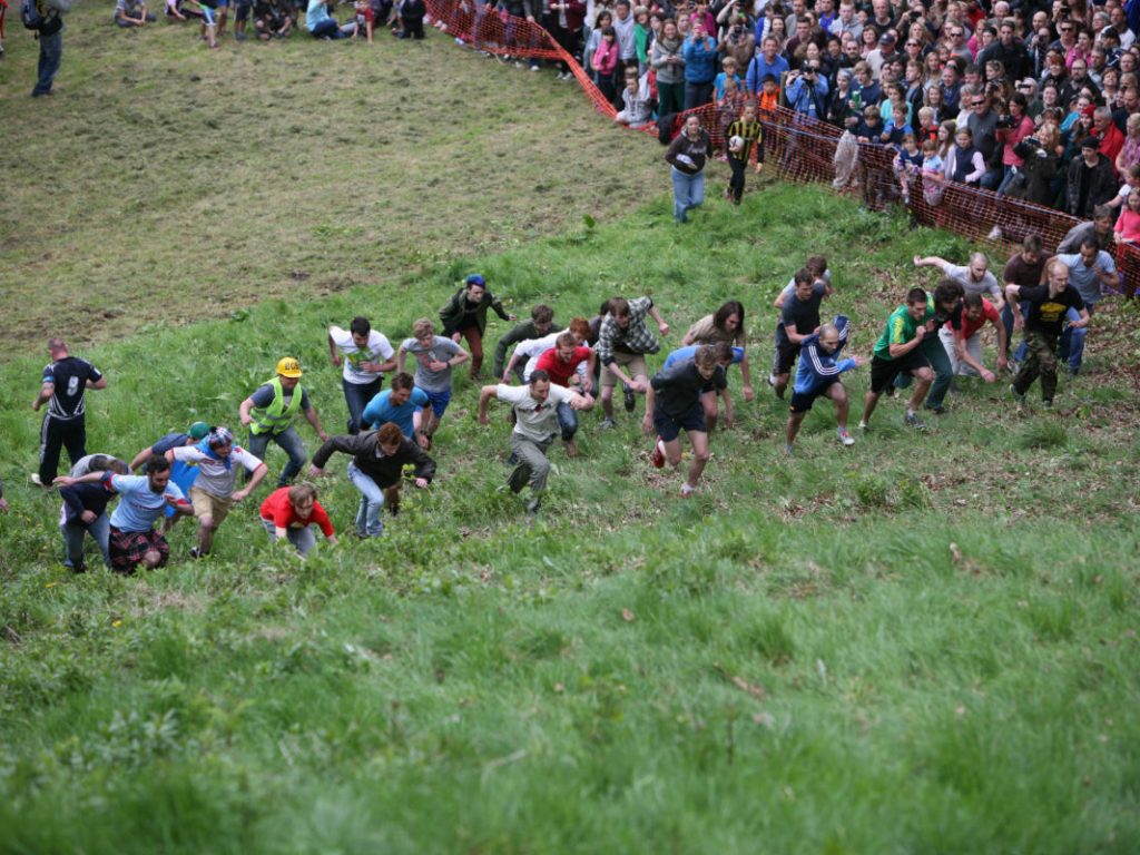 Brockworth, England - May 25, 2015: Men’s uphill Race at the 2015 Cheese Rolling event in Gloucestershire